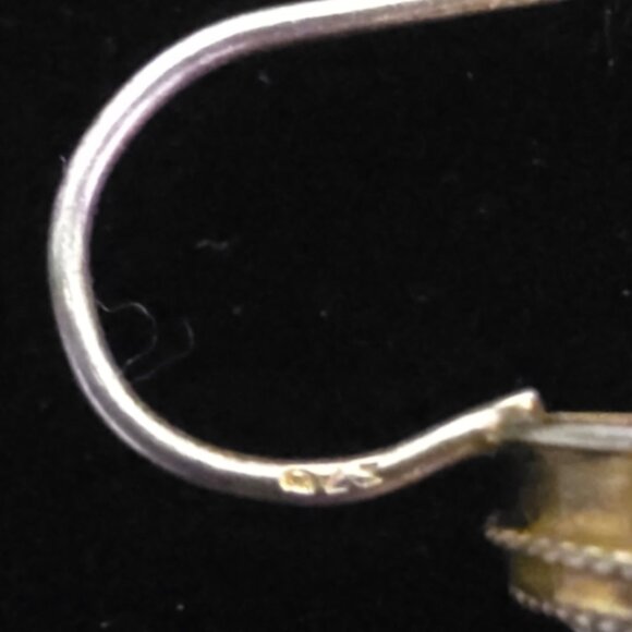 Gold-Tone 925 Sterling Silver Oval Crystal Dangle Earrings Lever back - Picture 4 of 11